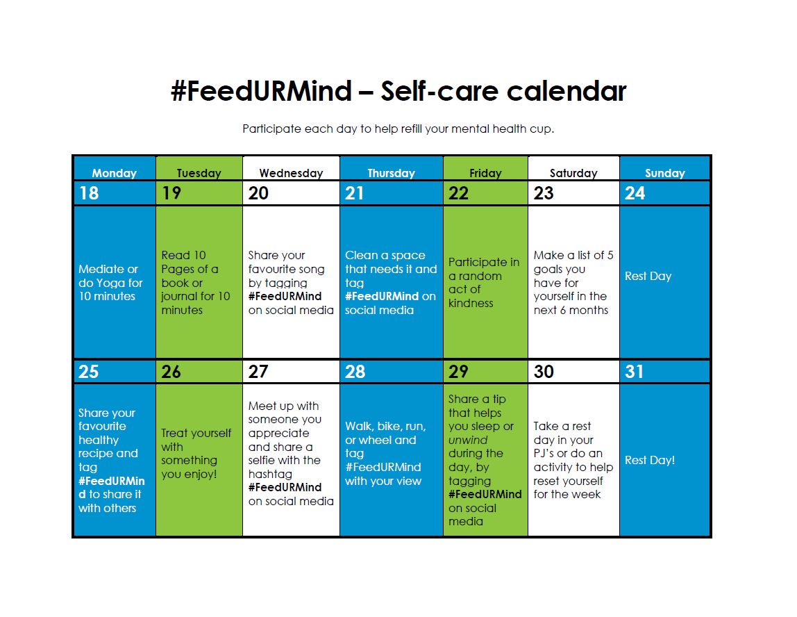 feedurmind, self-care calendar, mental health