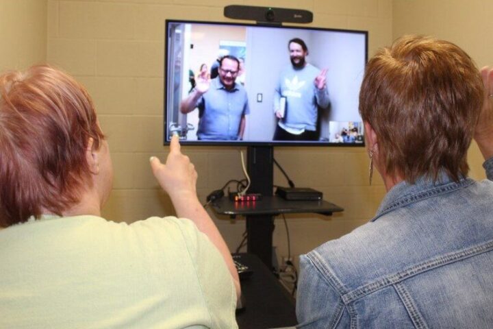 Testing out the technology in one of Community Living Guelph-Wellington's new digital hubs.